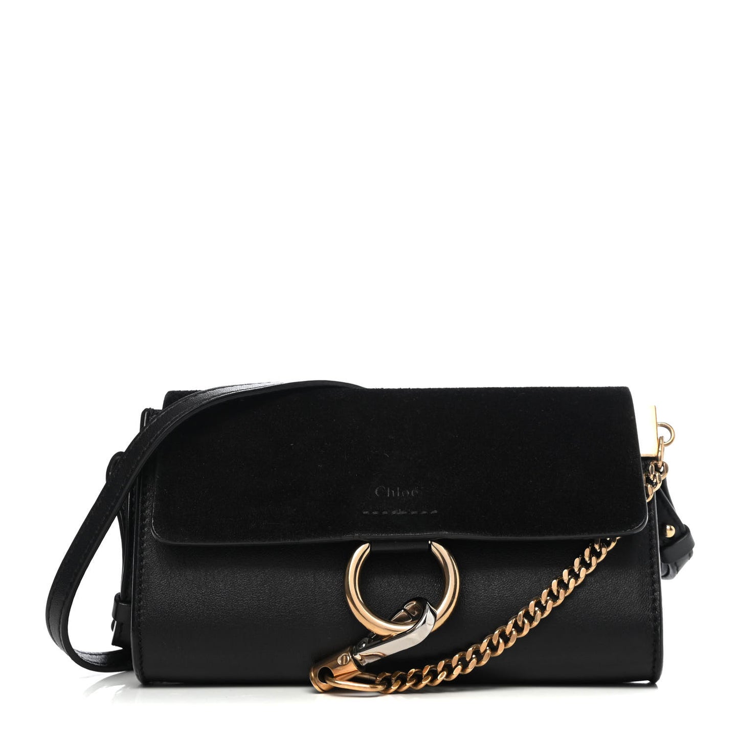 Suede Calfskin Mini Faye Shoulder Bag Black