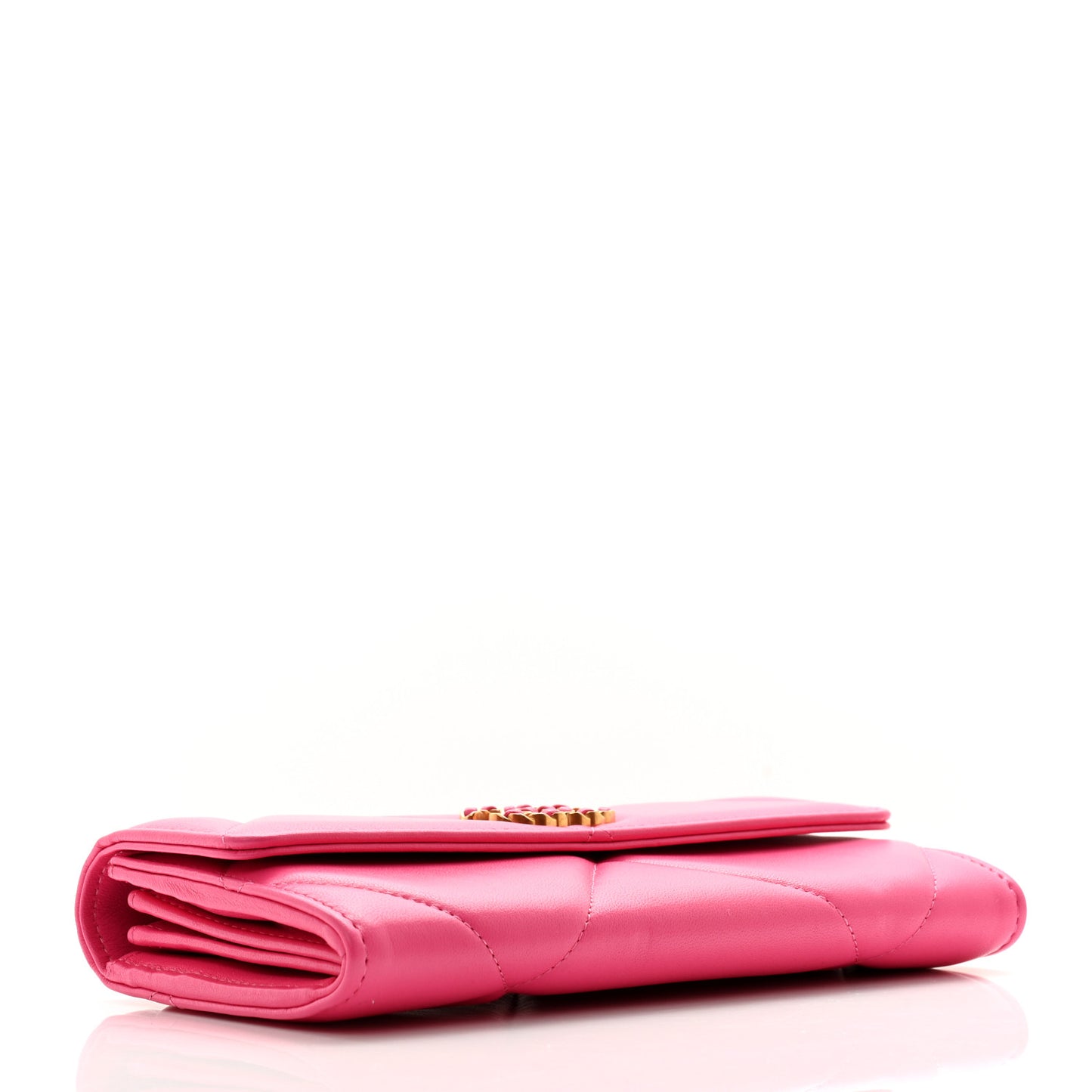 Lambskin Quilted Chanel 19 Flap Wallet Dark Pink