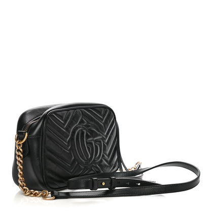 Gucci Calfskin Matelasse Small GG Marmont Chain Shoulder Bag Black 3 of 13