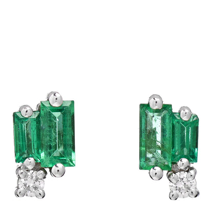 Suzanne Kalan 18K White Gold Diamond Emerald Layered Stud Earrings 1 of 10