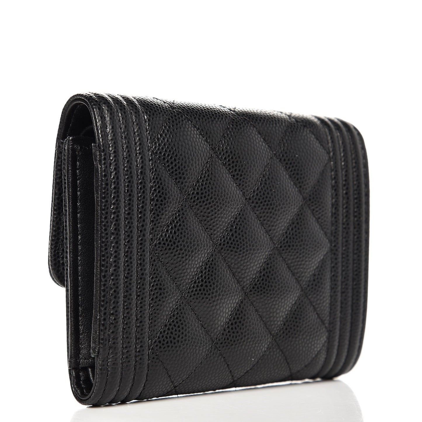Caviar Quilted Small Boy Flap Wallet Black