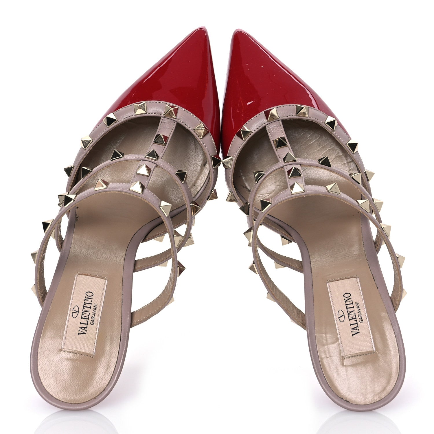 Valentino Garavani Patent Rockstud 90mm Cage Mules 39.5 Rosso Beige 2 of 14