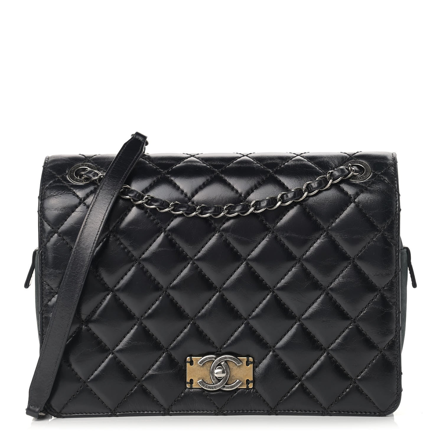 Chanel Glazed Calfskin Quilted Medium Day Trip Flap Black 1 of 14