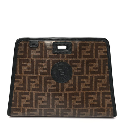 Fendi Glazed Fabric Vitello Century FF 1974 Stamp Patch Mini Peekaboo Defender Cover Mogano Panna Black 1 of 10