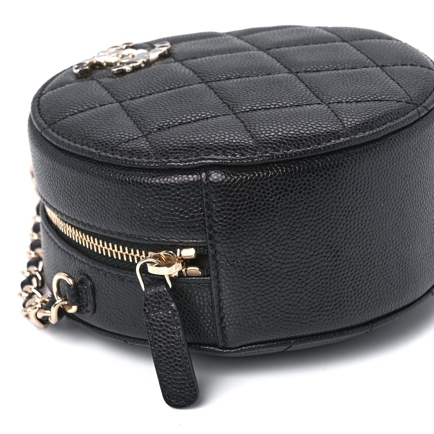 Caviar Quilted Gripoix CC Round Clutch With Chain Black