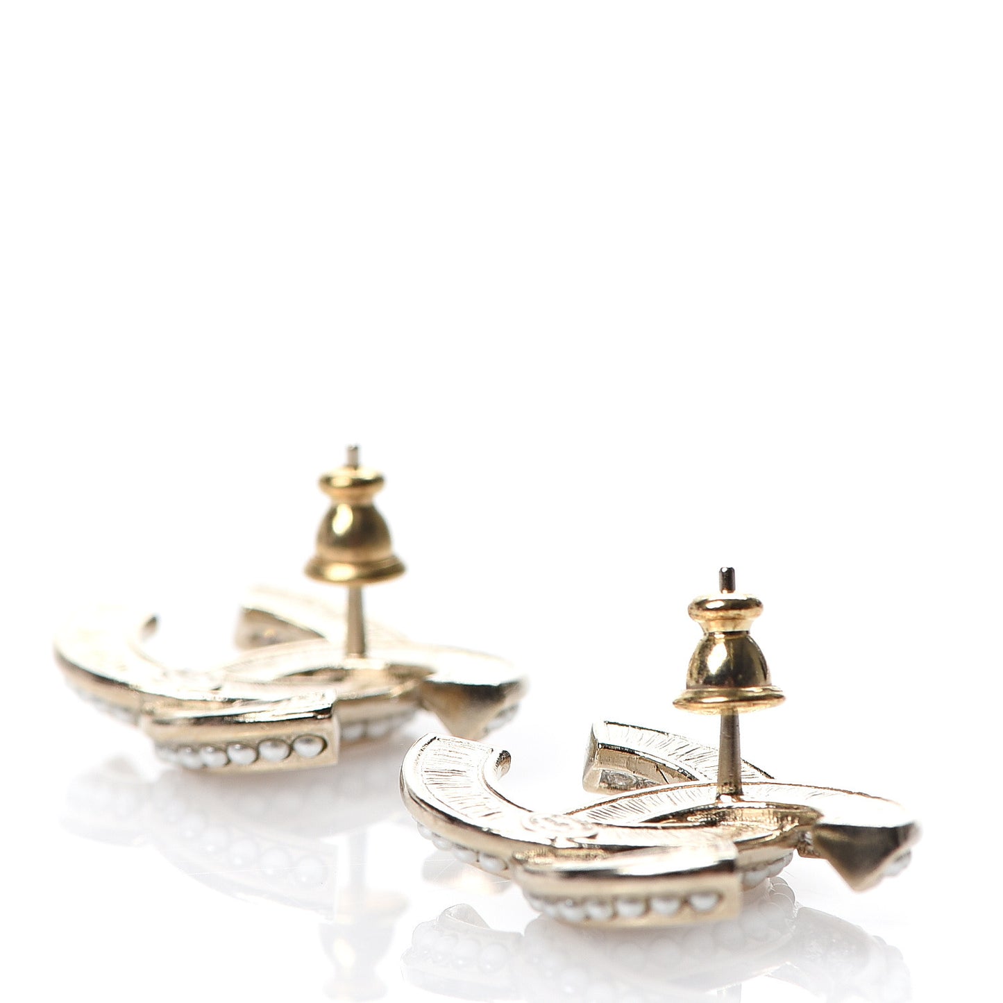 Crystal Pearl Chain Mania CC Earrings Gold