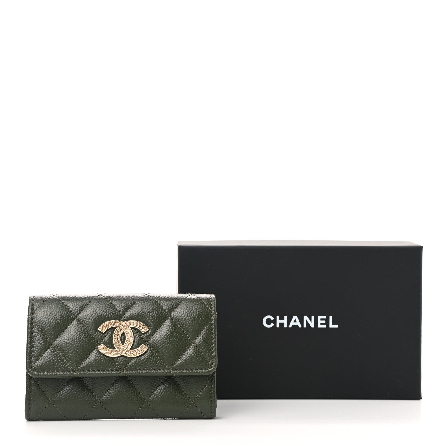Chanel Caviar Quilted Chain CC Flap Card Holder Khaki 9 of 9