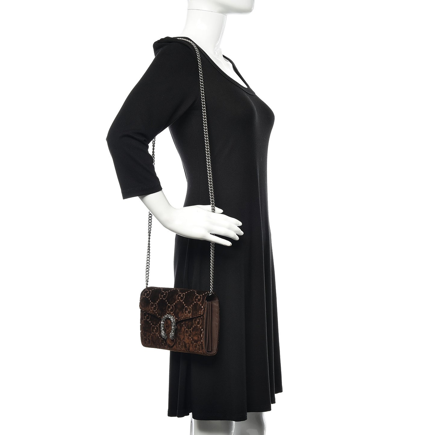 Velvet GG Monogram Mini Dionysus Chain Wallet Brown