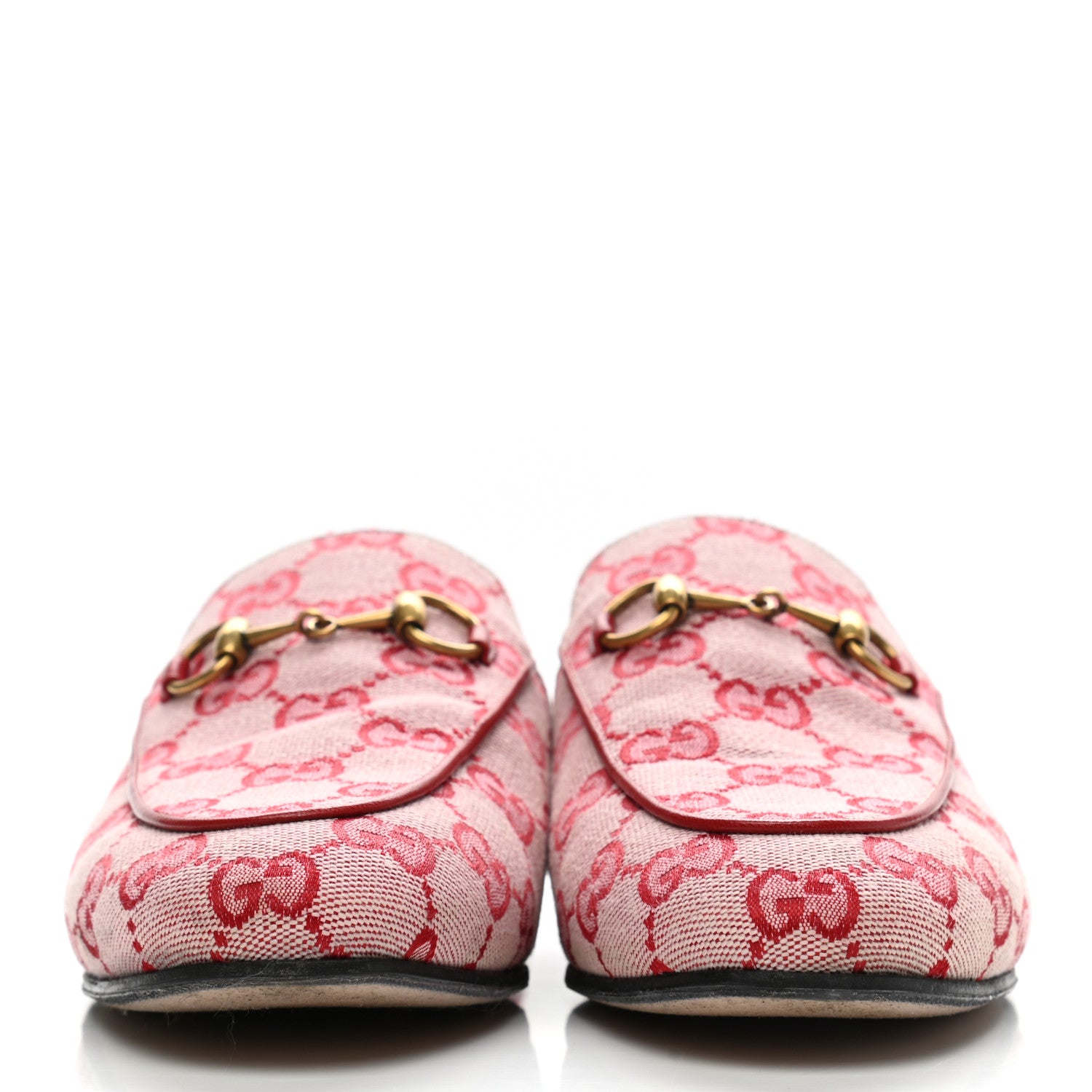 Gucci Canvas GG Monogram Horsebit Womens Princetown Slippers 37 Gardenia Hibiscus Red 2 of 11