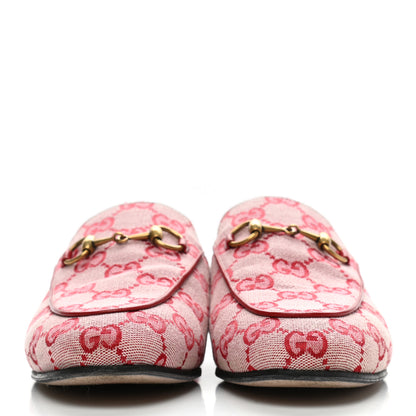 Gucci Canvas GG Monogram Horsebit Womens Princetown Slippers 37 Gardenia Hibiscus Red 2 of 11
