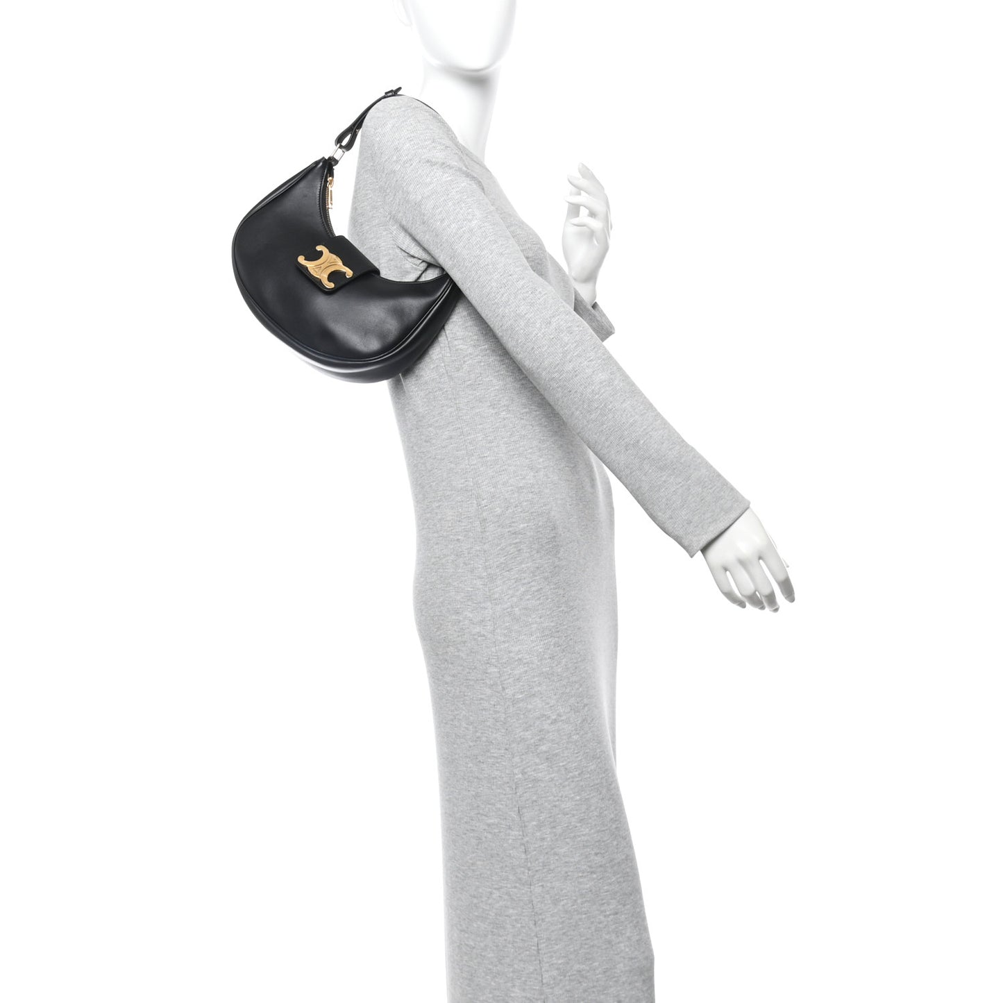 Smooth Calfskin Medium Strap Ava Triomphe Shoulder Bag Black