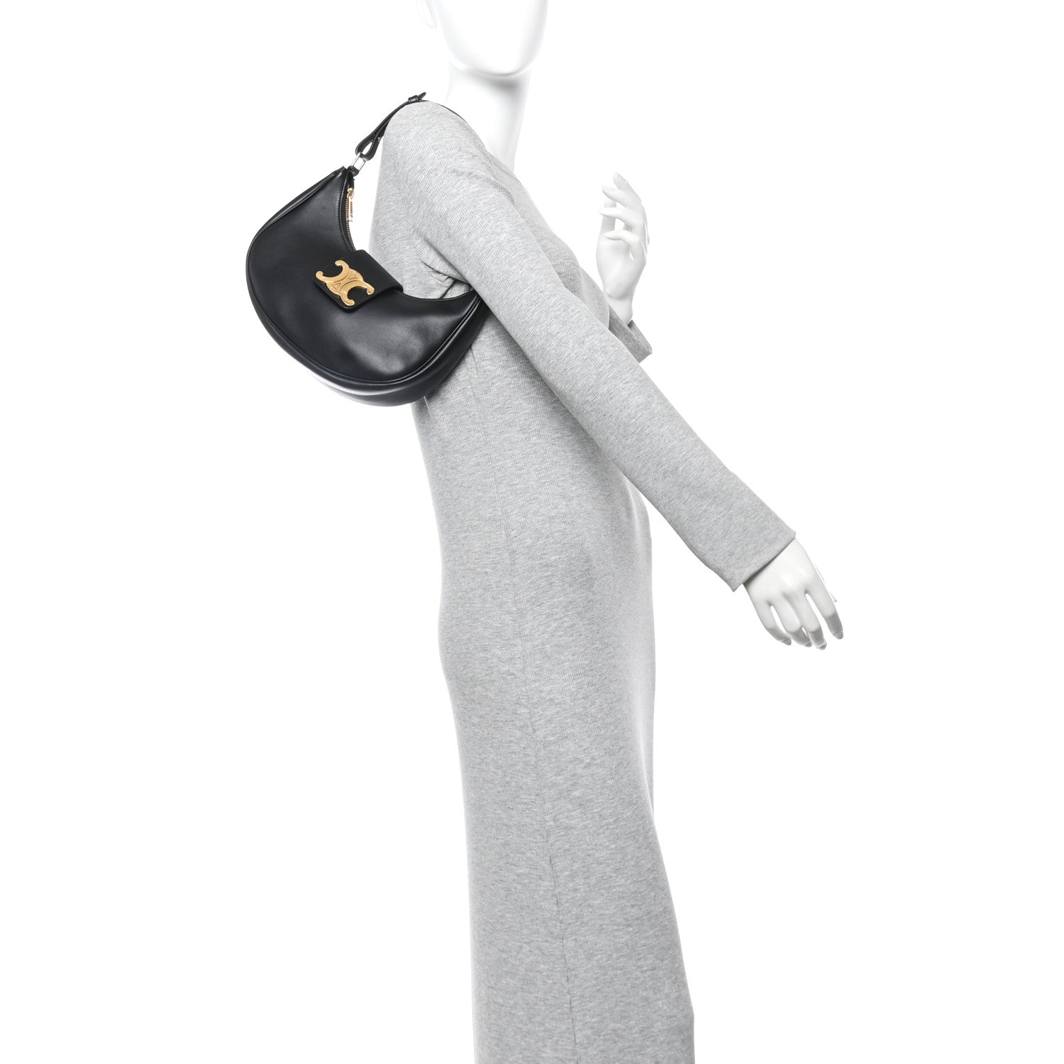 Celine Smooth Calfskin Medium Strap Ava Triomphe Shoulder Bag Black 2 of 9