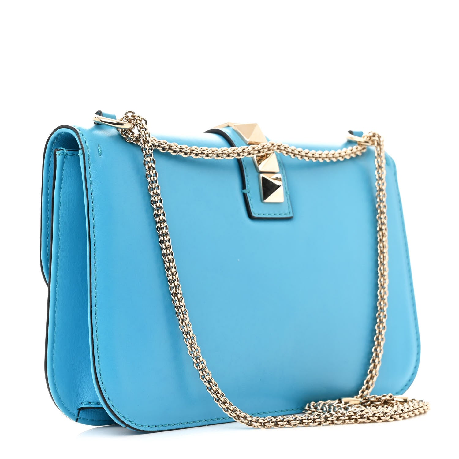 Valentino Garavani Vitello Medium Glam Lock Rockstud Flap Blue Fluo 3 of 17