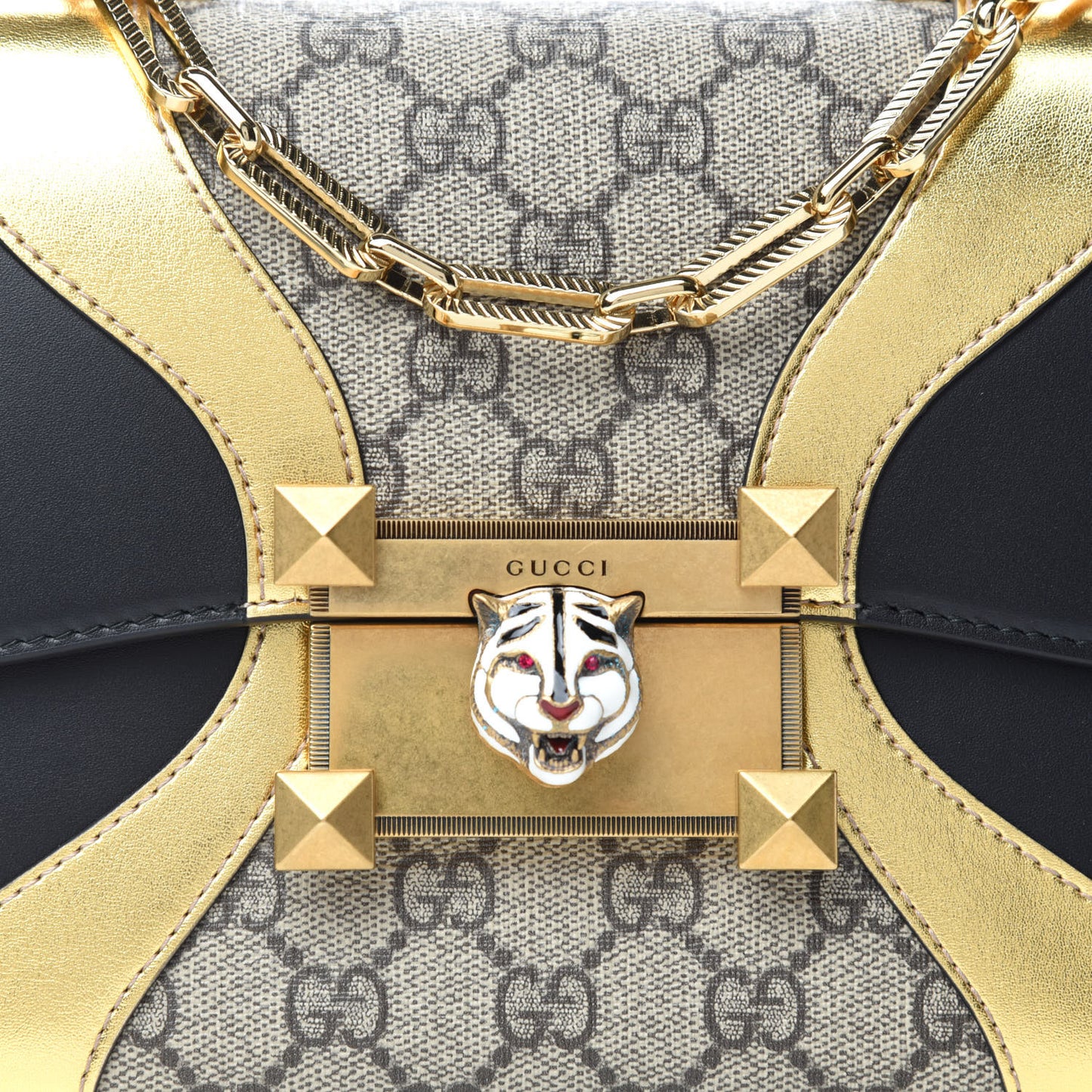 GG Supreme Monogram Small Osiride Top Handle Bag Black Gold