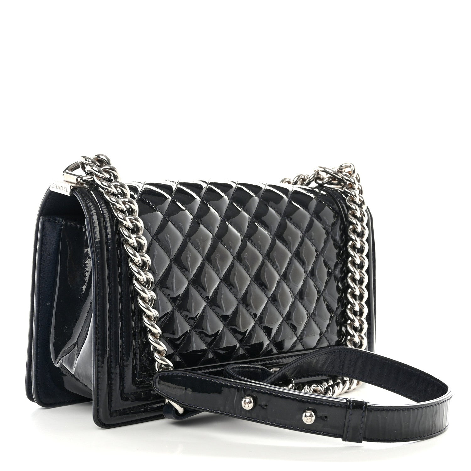 Chanel Patent Calfskin Quilted Medium Plexiglass Boy Flap Navy 3 of 11