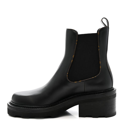 Louis Vuitton Calfskin Monogram Beaubourg Ankle Boots 38 Black 1 of 8