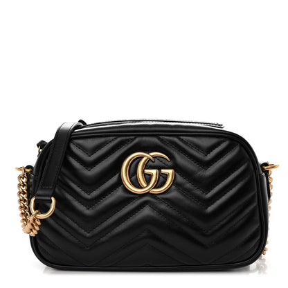Gucci Calfskin Matelasse Small GG Marmont Chain Shoulder Bag Black 1 of 10