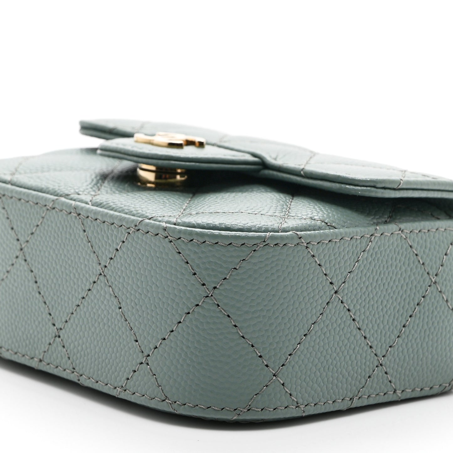 Caviar Quilted Mini Clutch With Chain Green