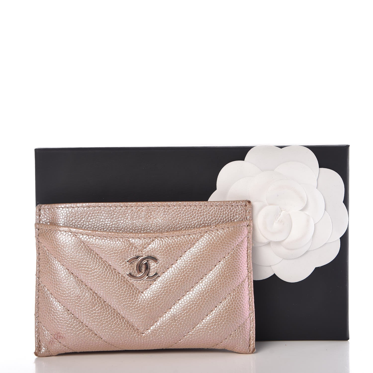 Chanel Metallic Caviar Chevron Quilted Card Holder Light Gold 12 of 12
