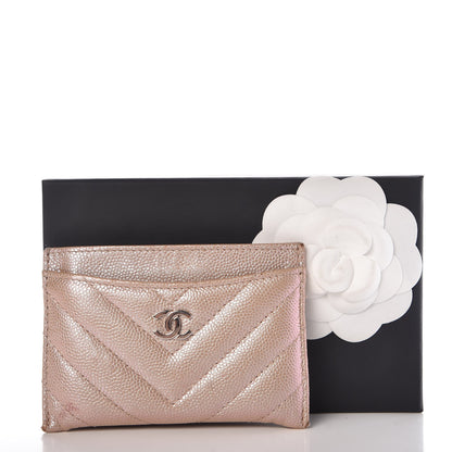 Chanel Metallic Caviar Chevron Quilted Card Holder Light Gold 12 of 12