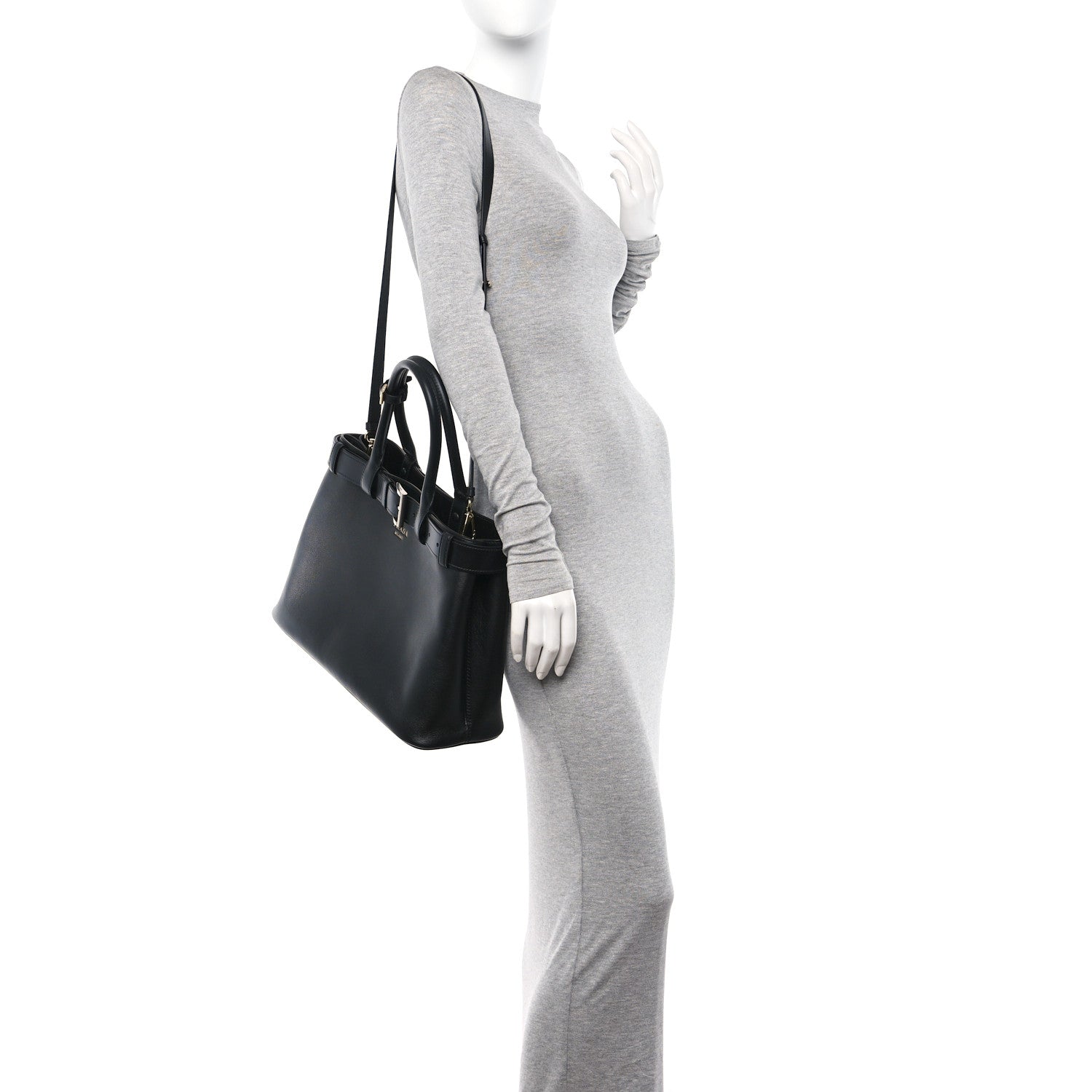 Prada Soft Grain Calfskin Large Buckle Bag With Belt Black 2 of 10