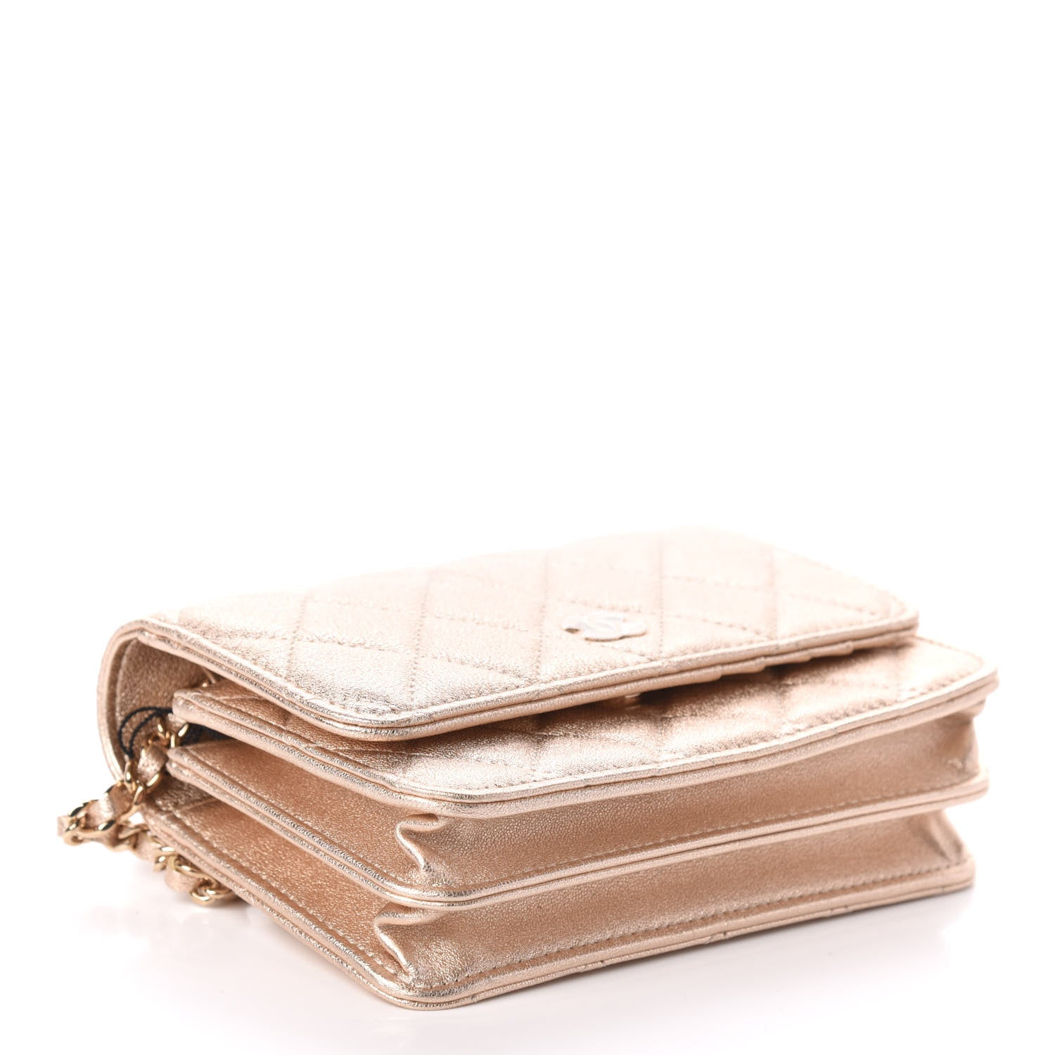 Chanel Metallic Lambskin Quilted Mini Wallet On Chain WOC Gold 4 of 9