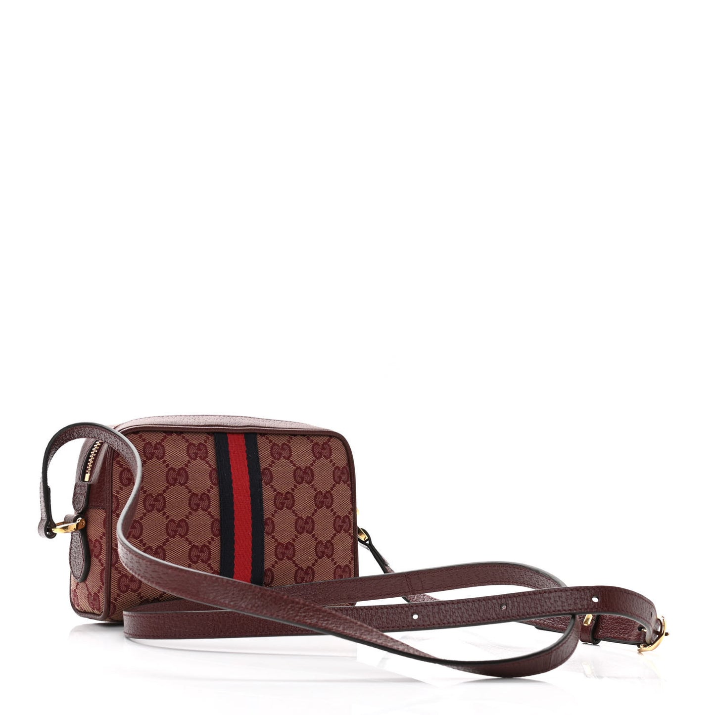 Monogram Textured Dollar Calfskin Web Mini Ophidia Shoulder Bag Sahara Rubino Chardonnay