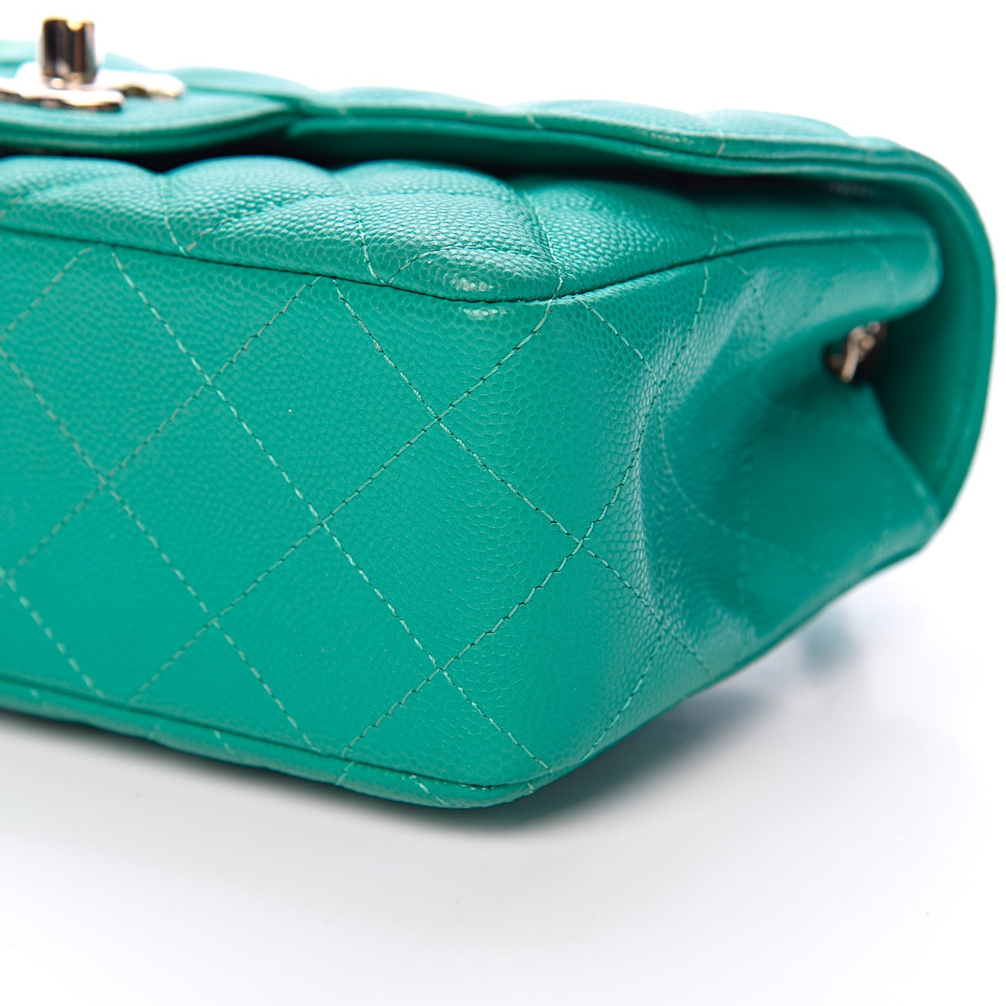 Caviar Quilted Mini Rectangular Flap Turquoise