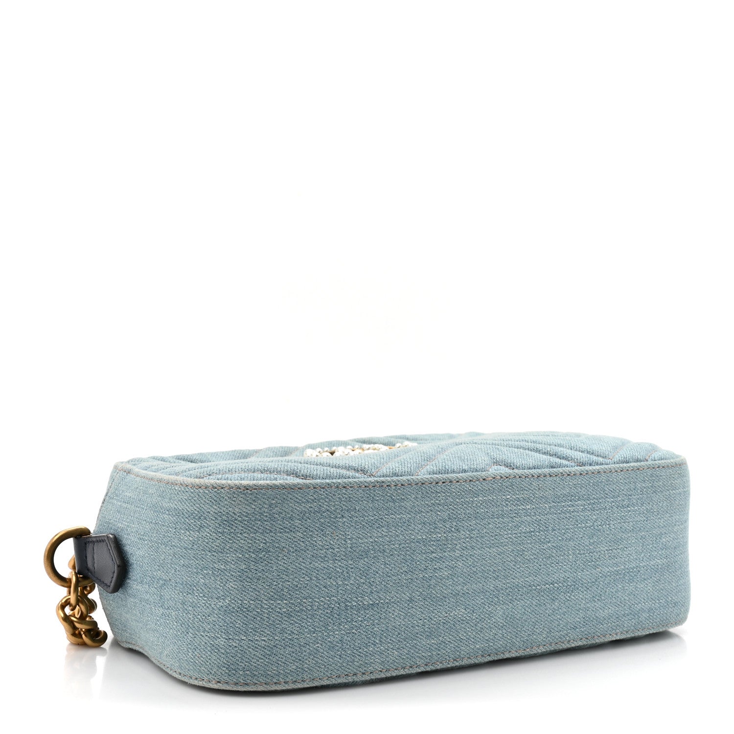 Gucci Denim Matelasse Small Pearly GG Marmont Chain Shoulder Bag Blue 4 of 10