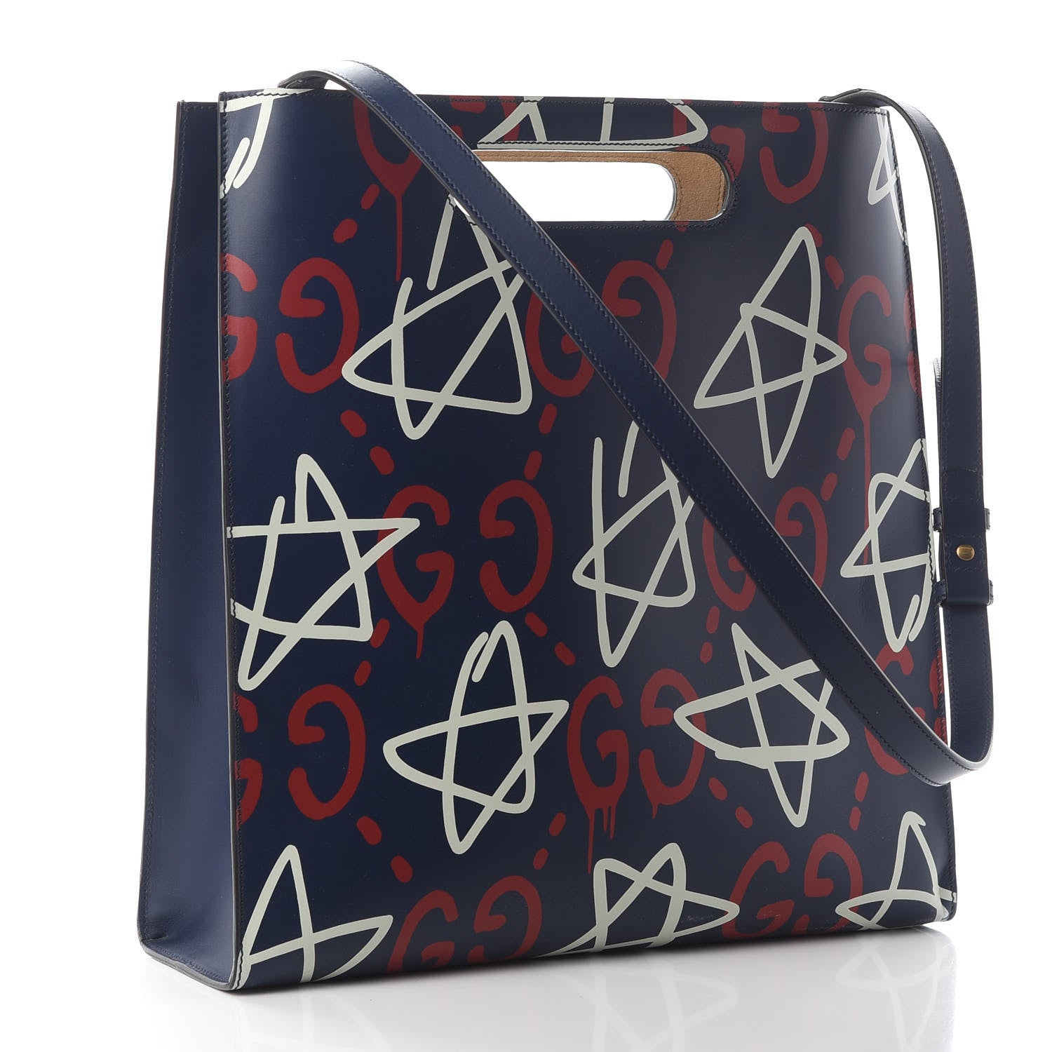Gucci Calfskin GucciGhost Medium XL Tote Blue Agata Hibiscus Red 2 of 7