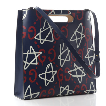 Gucci Calfskin GucciGhost Medium XL Tote Blue Agata Hibiscus Red 2 of 7