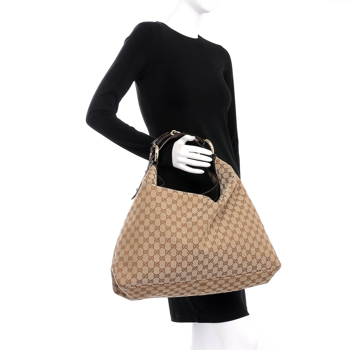 Monogram Large Horsebit Chain Hobo Dark Brown
