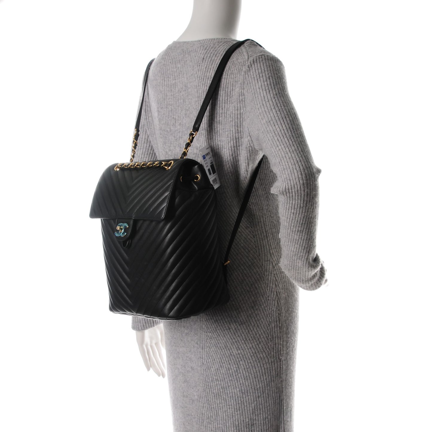 Calfskin Chevron Quilted Large Urban Spirit Backpack Black