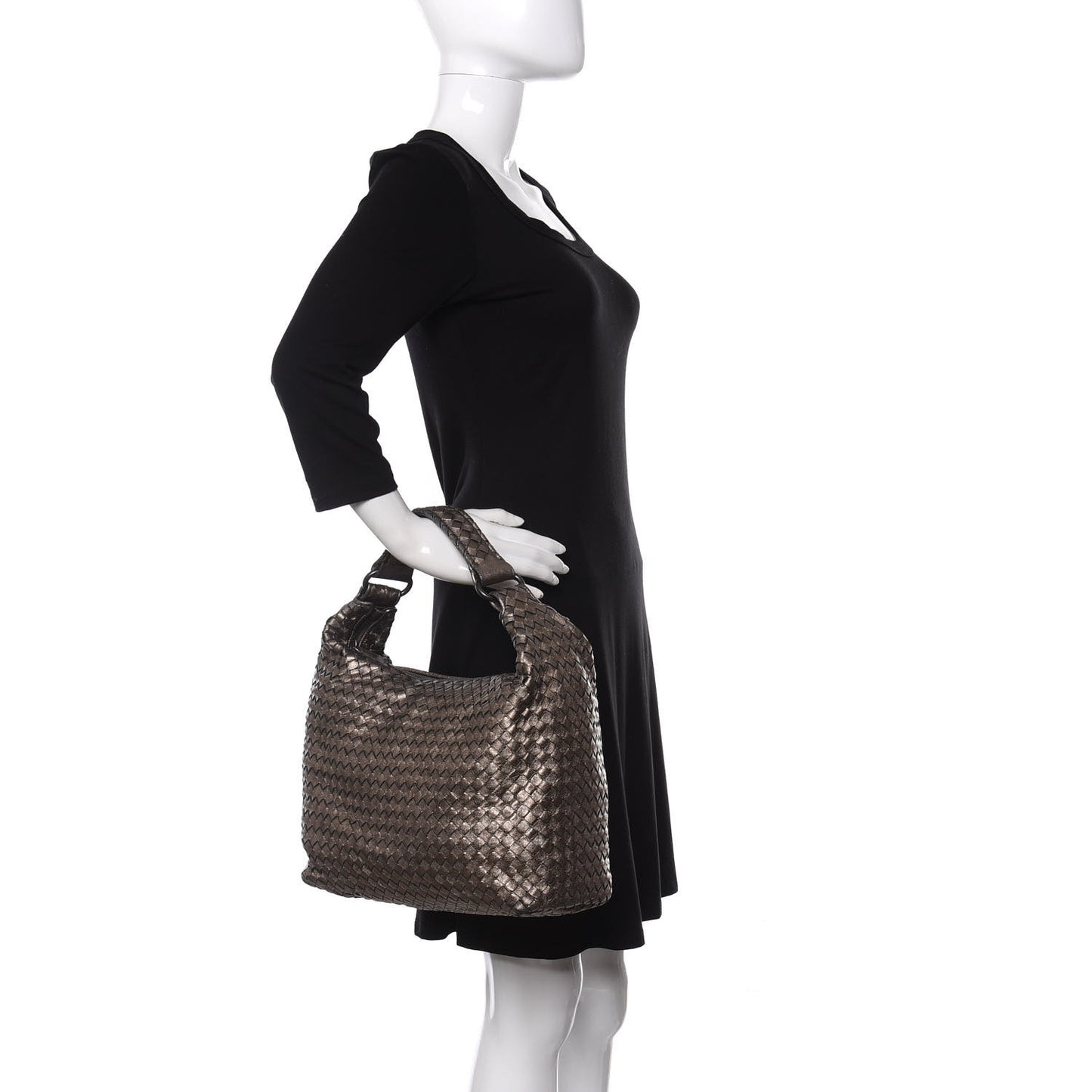 Metallic Grosgrain Intrecciato Pyramid Hobo Pewter