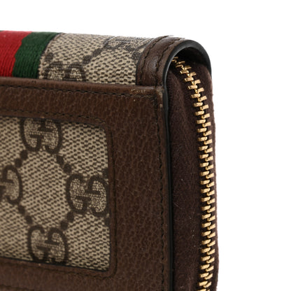 Gucci GG Supreme Monogram Textured Dollar Calfskin Web Ophidia Zip Around Card Case Wallet Beige Ebony New Acero 7 of 11