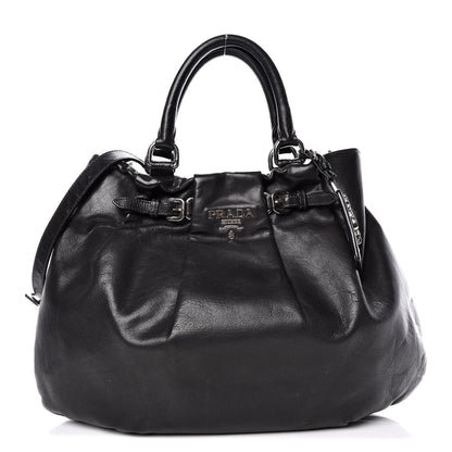 Prada Soft Calfskin Pleated Tote Black 1 of 26