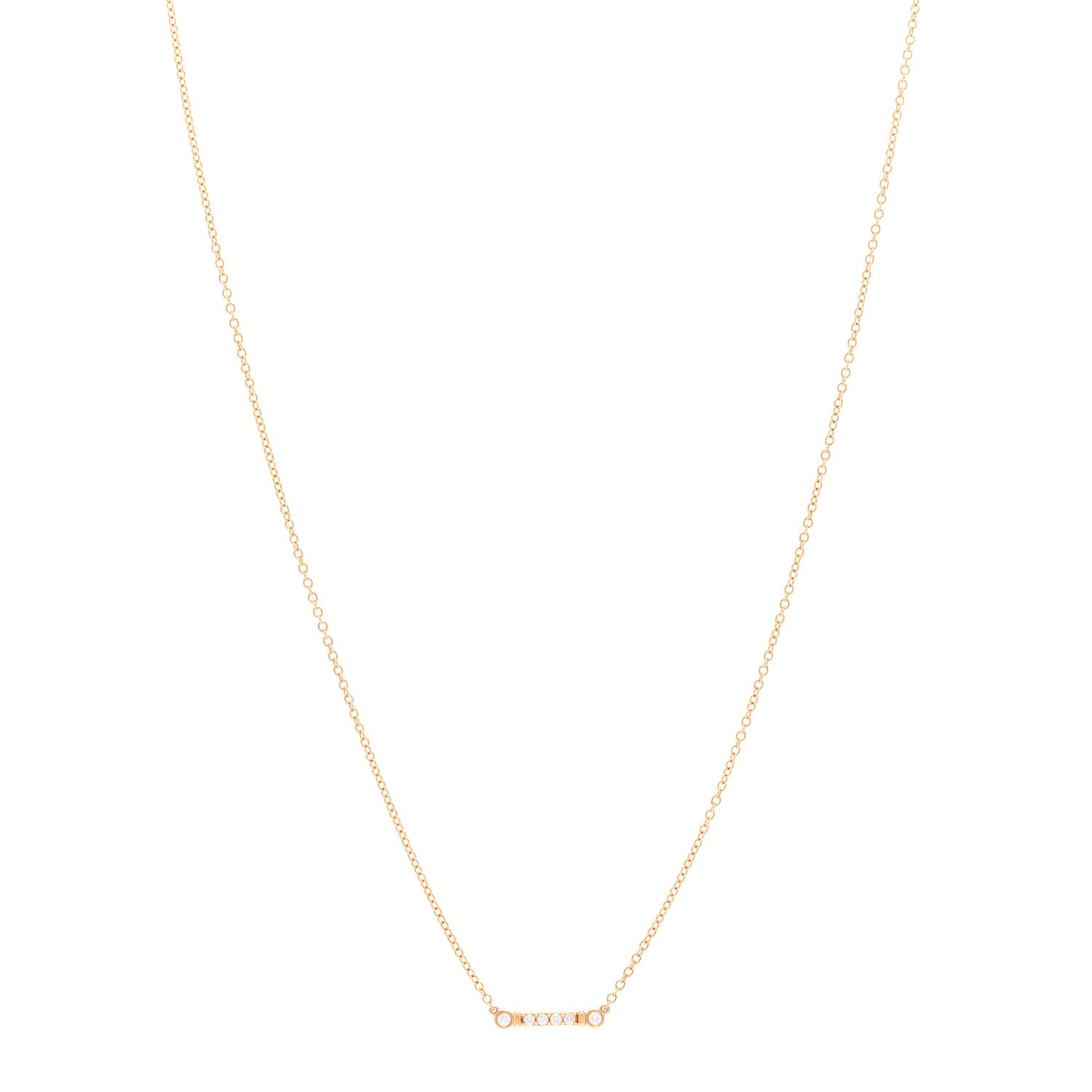 Tiffany 18K Yellow Gold Diamond Fleur de Lis Key Bar Pendant Necklace 1 of 5