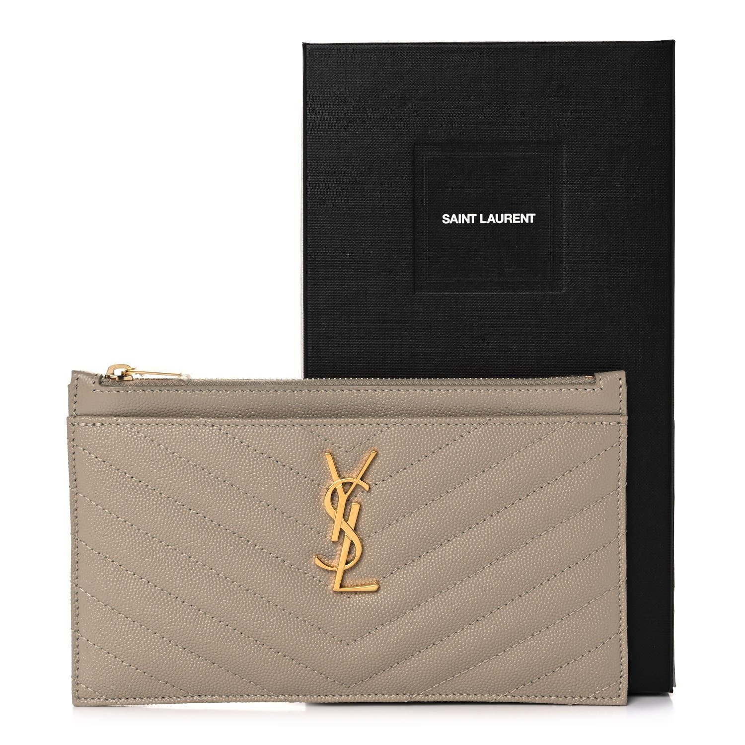 Saint Laurent Grain De Poudre Chevron Monogram Bill Pouch Sea Salt 10 of 10