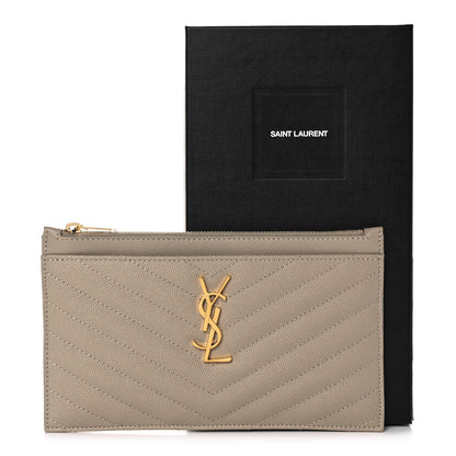 Saint Laurent Grain De Poudre Chevron Monogram Bill Pouch Sea Salt 10 of 10