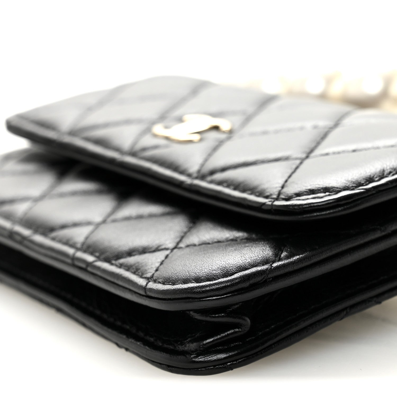 Chanel Calfskin Quilted Maxi Pearls Clutch With Chain Black 11 of 11