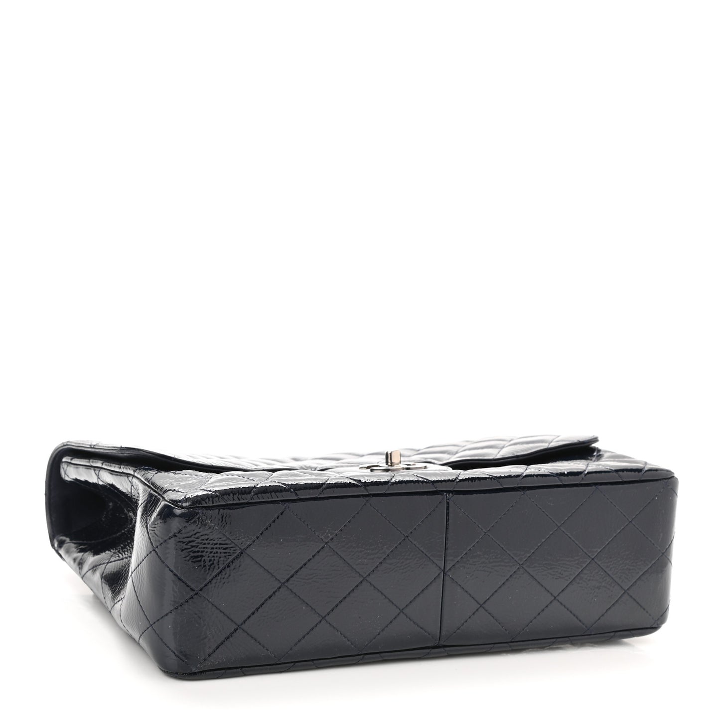 Crinkled Patent Quilted Jumbo Single Flap Dark Navy