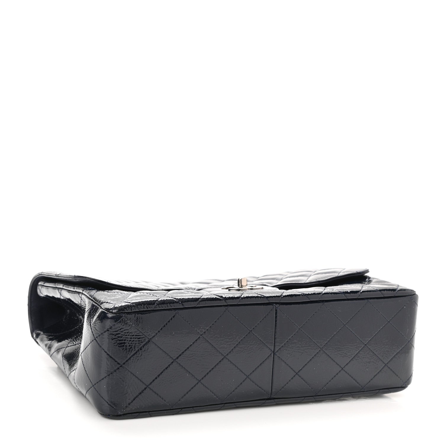 Chanel Crinkled Patent Quilted Jumbo Single Flap Dark Navy 4 of 10