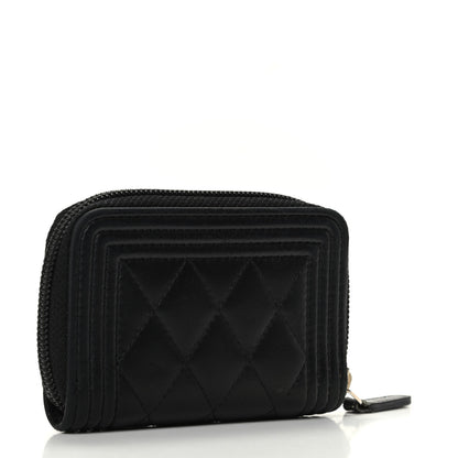 Chanel Lambskin Quilted Zip Around Boy Coin Purse Wallet Black 3 of 8