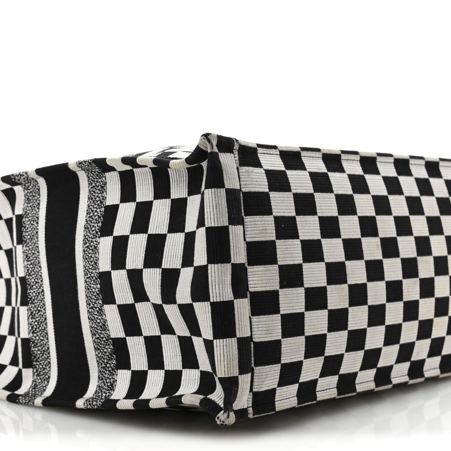 Christian Dior Canvas Embroidered Checkered Book Tote Black White 9 of 12