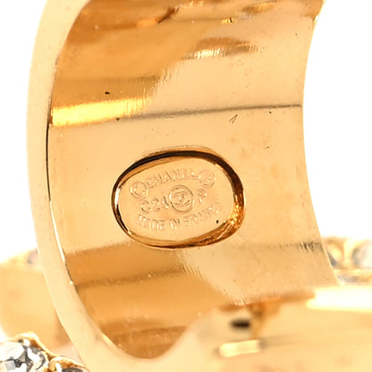 Chanel Metal Crystal CC Logo Hoop Drop Earrings Gold 4 of 5