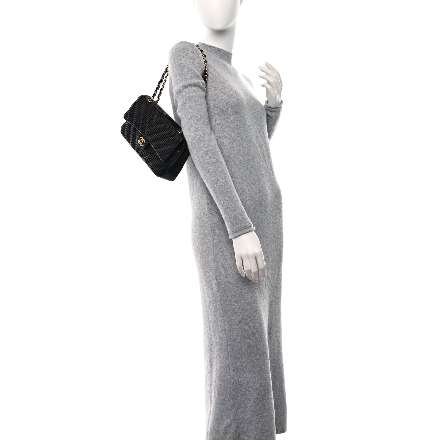 Calfskin Coco Pleats Medium Double Flap Black