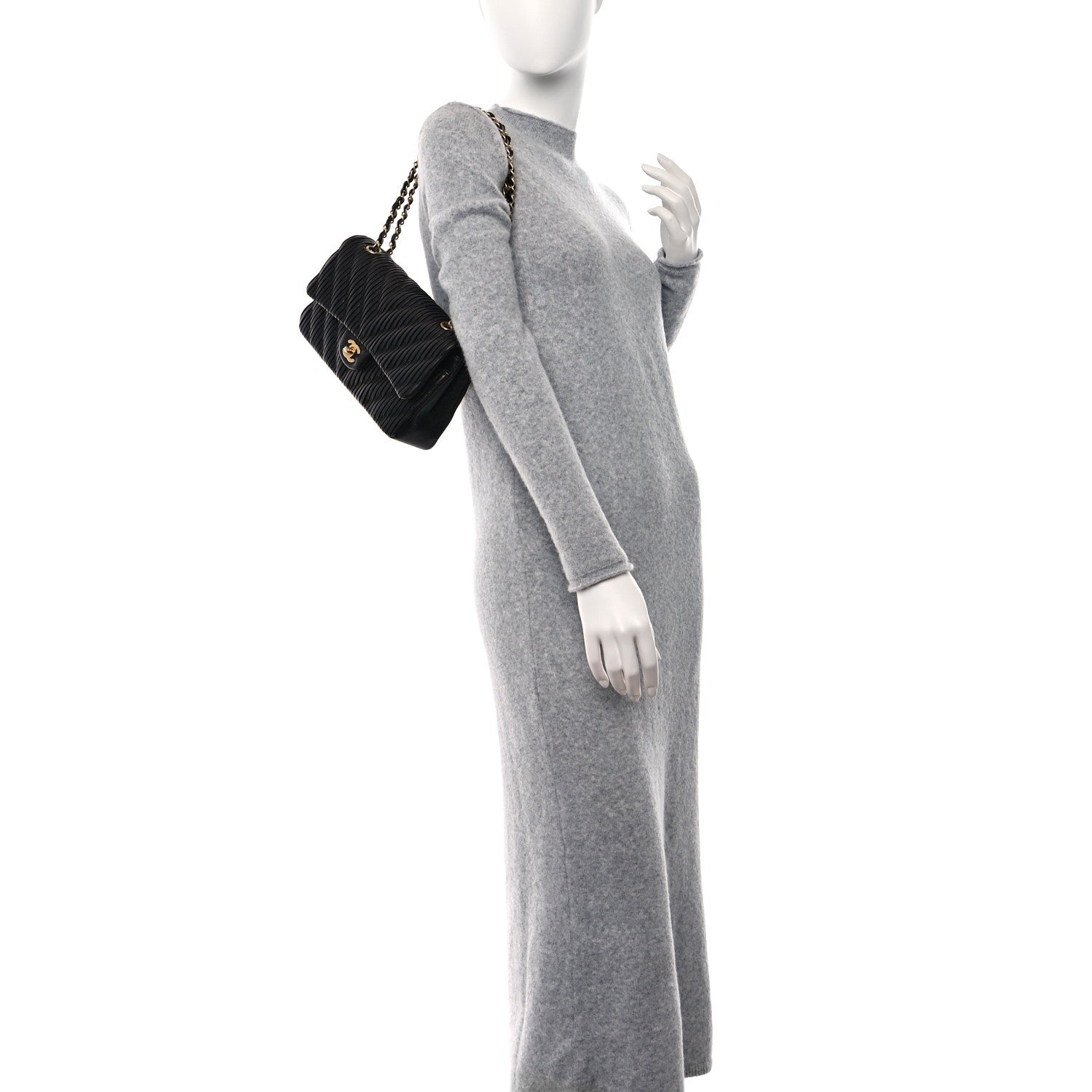 Chanel Calfskin Coco Pleats Medium Double Flap Black 2 of 12