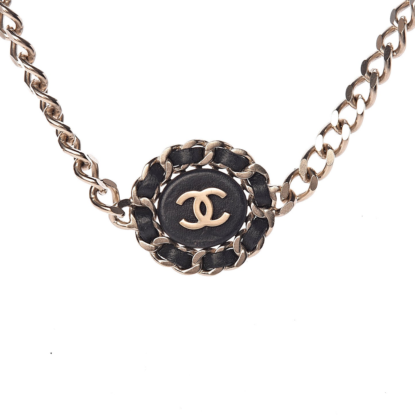 Lambskin CC Chain Short Necklace Black Gold