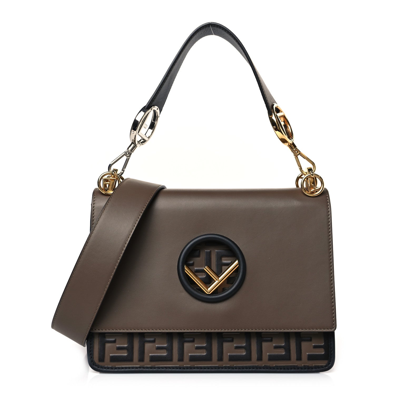 Fendi Vitello Century F is Fendi Bi-Color FF 1974 Embossed Kan I Shoulder Bag Maya Black 1 of 10