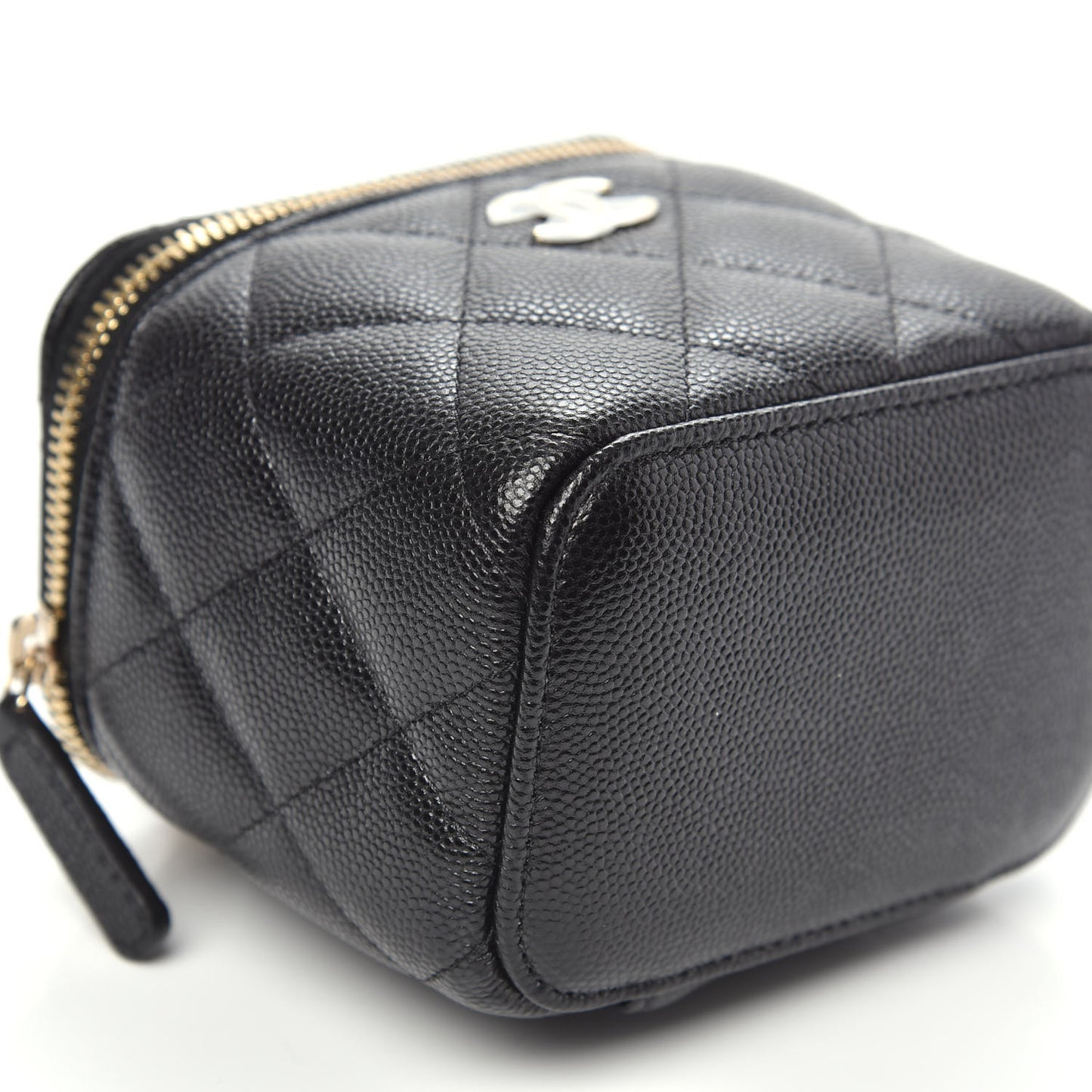 Caviar Quilted Mini Pearl On Top Vanity Case With Chain Black